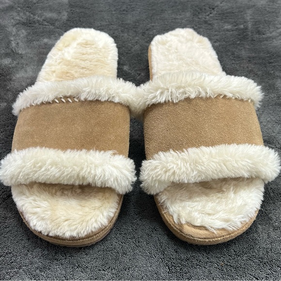 Minnetonka Sunflower Slide Slip On Slippers Leather /faux Fur Women Shoe Sz. 9 - Picture 2 of 5